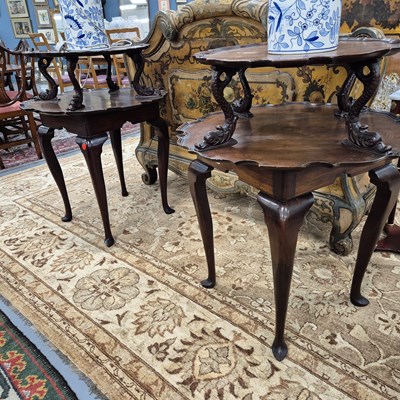 Lot 338 - A pair of antique two tier occasional tables...