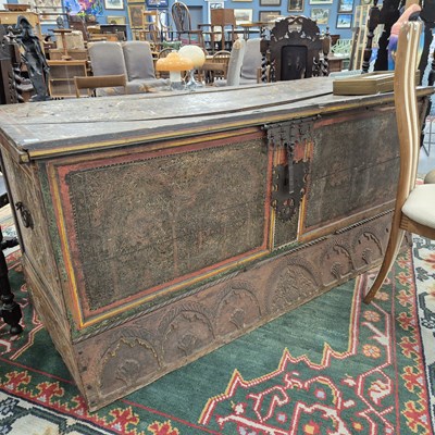 Lot 340 - A large north European paint decorated coffer...