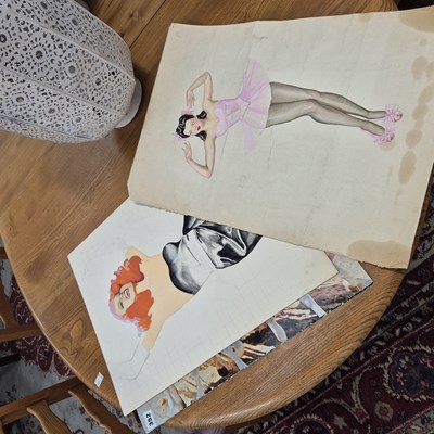 Lot 352 - Two vintage risque drawings and a set of fim...