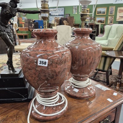 Lot 358 - A pair of table lamps. H 36 W 24cm