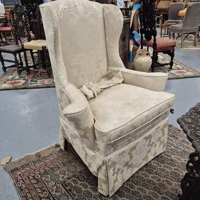 Lot 363 - A Queen Anne style wing back armchair and an...