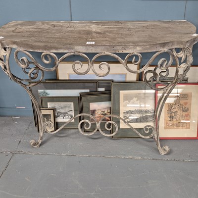 Lot 382 - A wrought iron console table. H 71 W 100 D 45cm.