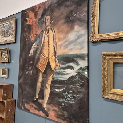 Lot 385 - A large oil on canvas, a sea captain on shore....