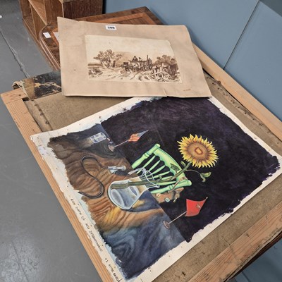 Lot 386 - Two oil paintings and a watercolour