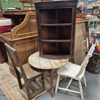 Lot 416 - A 19th century cricket table, a corner cabinet...