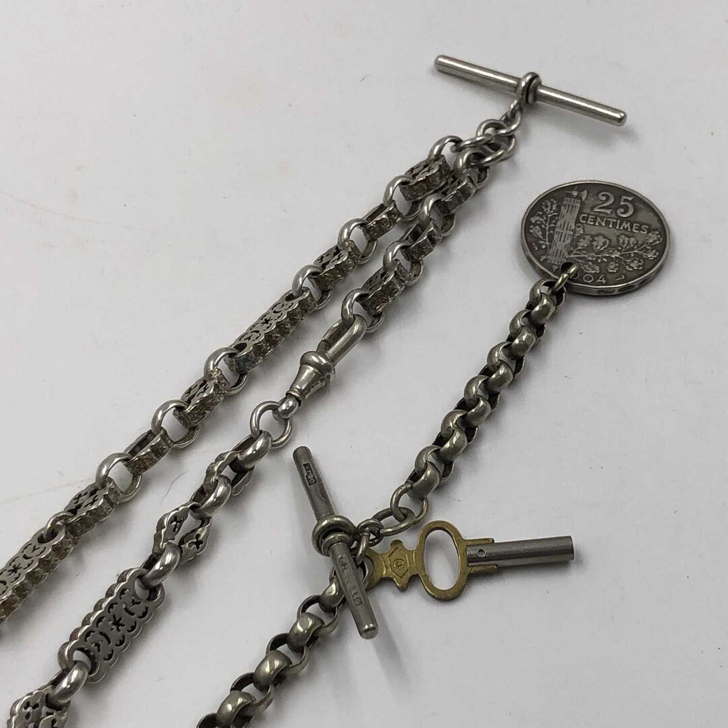 Lot 1092 - An antique silver Albert-style watch chain
