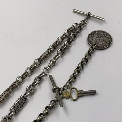 Lot 1092 - An antique silver Albert-style watch chain...