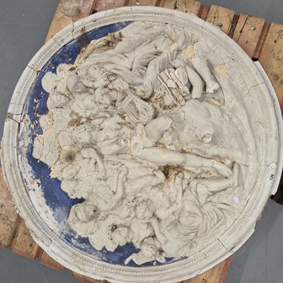 Lot 125 - A large antique plaster relief panel. Diameter...
