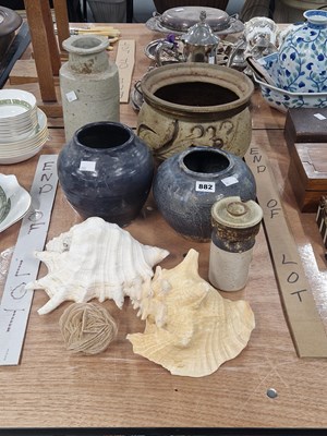 Lot 882 - Studio pottery vases, a desert rose and two...