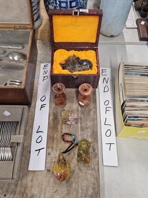 Lot 900 - A Chinese boxed hardstone archaic form ewer, a...