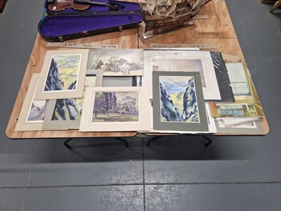 Lot 927 - A folder of watercolours, prints and pictures