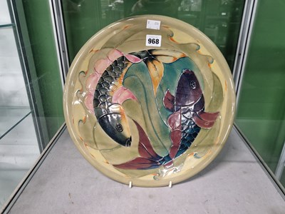 Lot 968 - A Walter Moorcroft dish slip trailed with two...