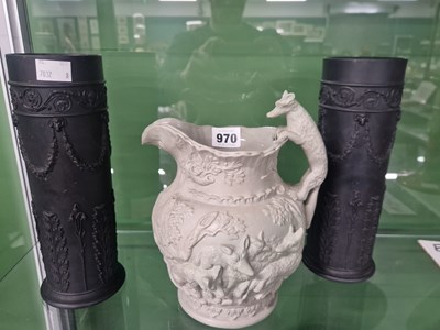 Lot 970 - A pair of Wedgwood basalt cylindrical vases. H...