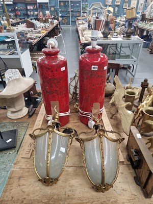 Lot 985 - A pair of ormolu mounted ceiling lanterns, a...