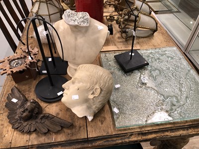 Lot 985A - A moulded glass panel, a classical bust, a...