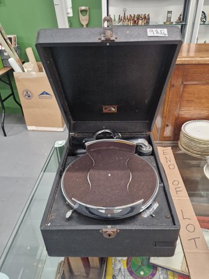 Lot 985E - A black cased HMV wind up gramophone