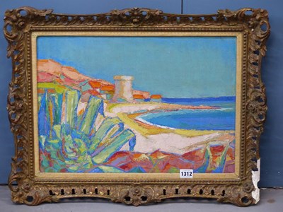 Lot 1312 - 20th century, 'Beach at Noon' Monte Carlo, oil...
