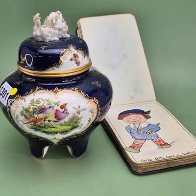 Lot 1301 - A Worcester blue ground covered jar painted...