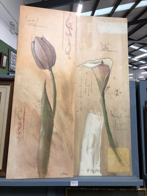 Lot 135A - Two flower canvases by V Mond (2)
