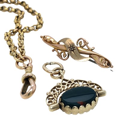 Lot 1128 - An antique 15ct gold chain with a swivel clasp,...