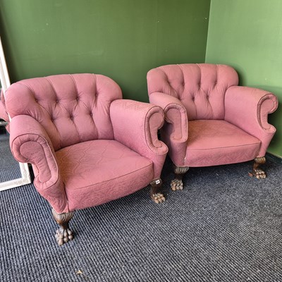 Lot 469 - An impressive pair of antique button back club...