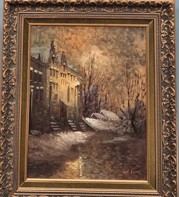 Lot 163a - An Oil on canvas of a moonlit winter scene.