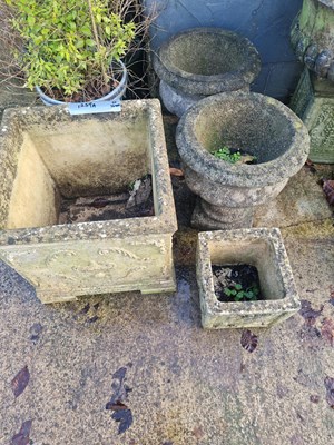 Lot 1259A - Two square planters and two stone urns (4)