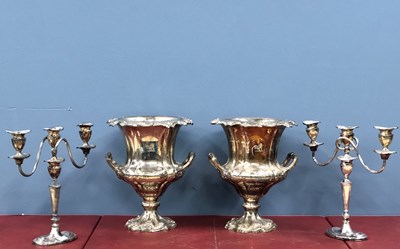 Lot 1206 - A pair of electroplate two handled wine...