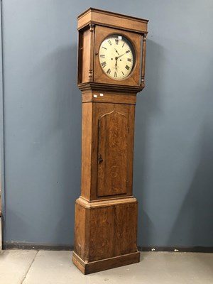 Lot 1210 - A 19th century oak long cased clock, the...