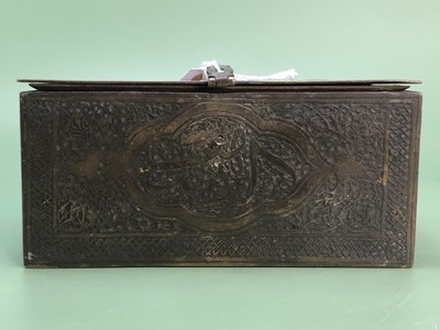 Lot 1226 - An Islamic cedar-lined brass box, the hinged...