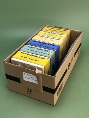 Lot 1234 - Six boxed sets of magic lantern slides:...