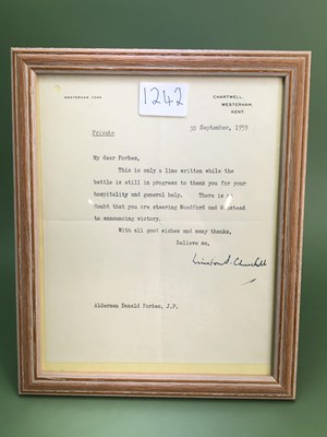 Lot 1242 - A framed 1959 typed letter to Alderman Donald...