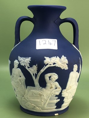 Lot 1247 - A Wedgwood blue jasper two handled portland...