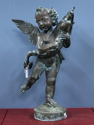 Lot 1257 - A bronze fountain figure of a winged cherub...