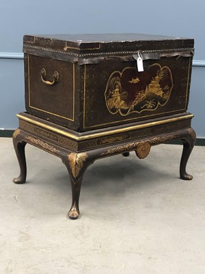 Lot 1260 - A black and gilt Chinoiserie lacquered leather...