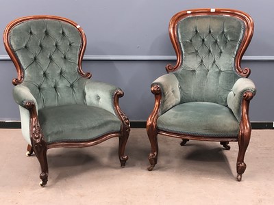 Lot 1303 - Two similar Victorian walnut show frame arm...