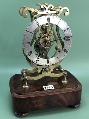 Lot 1321 - A fusee skeleton timepiece mounted on a...