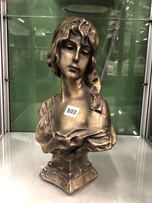 Lot 503 - An Art Nouveau style bronze bust of a lady...
