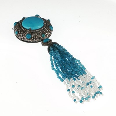 Lot 1040 - Jhumke-style large silver pendant set with...