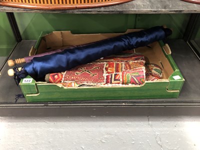 Lot 522 - A Chinese blue silk and patchwork scroll...