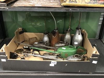 Lot 526 - A collection of spouted oil cans, others of...