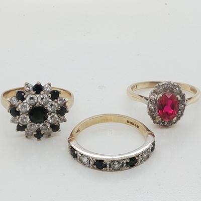 Lot 1083 - Three 9ct hallmarked gold cubic zirconia rings....