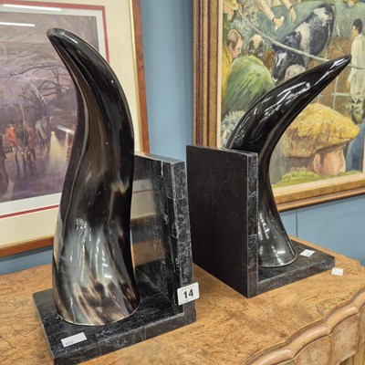 Lot 14 - A large pair of bookends mounted with ox horns