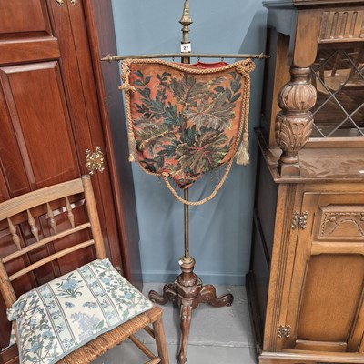Lot 27 - A Victorian brass and mahogany pole...