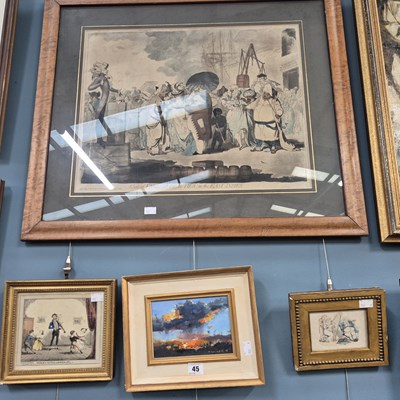 Lot 45 - A small modern oil painting and three 19th...