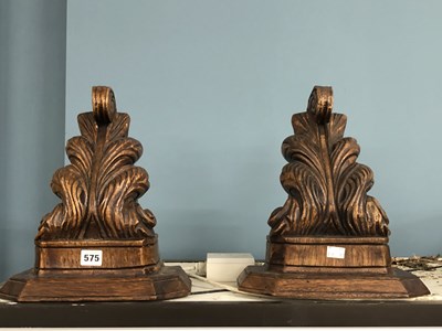Lot 575 - A pair of foliate carved oak wall brackets