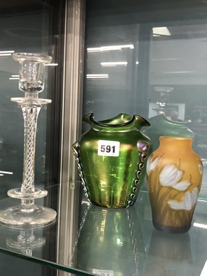 Lot 591 - A Loetz style iridescent vase, a cameo vase...