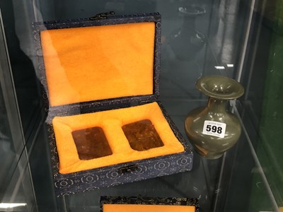 Lot 598 - A Chinese sea green monochrome vase together...