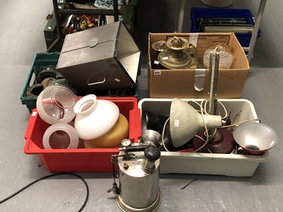 Lot 642 - Oil lamps, parts, shades together with an...