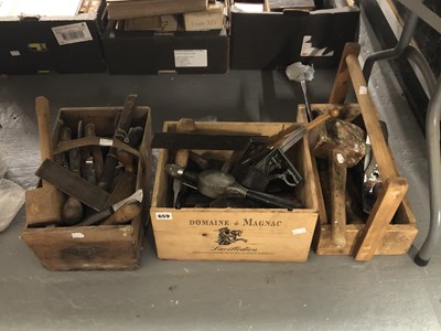 Lot 659 - Three wooden boxes of wood working and other...